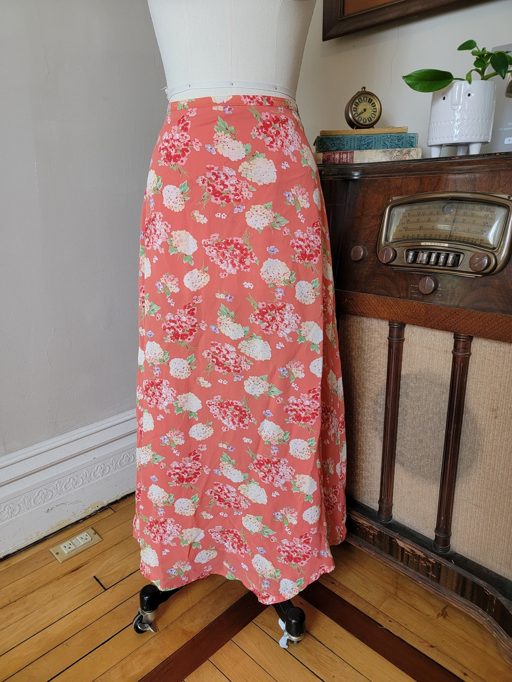 Laura Ashley Coral Floral Maxi Skirt Size 8